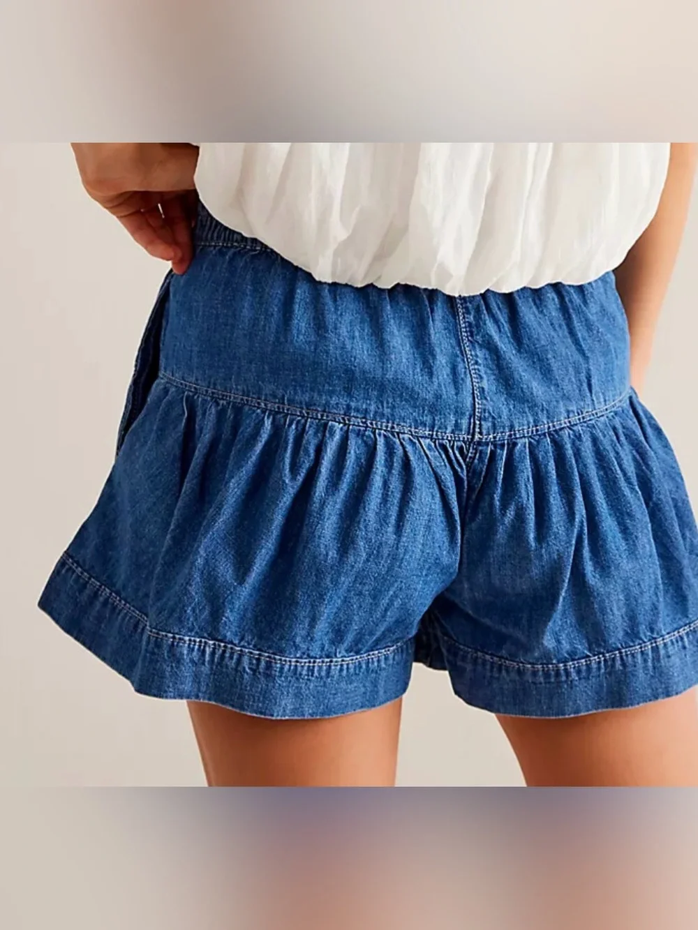 Free People Fleur denim shorts-Tiered-100% Cotton-Dark Wash-Boho-XS